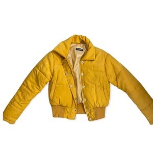 PrettyLittleThing Yellow Suede Puffer Jacket Size 0